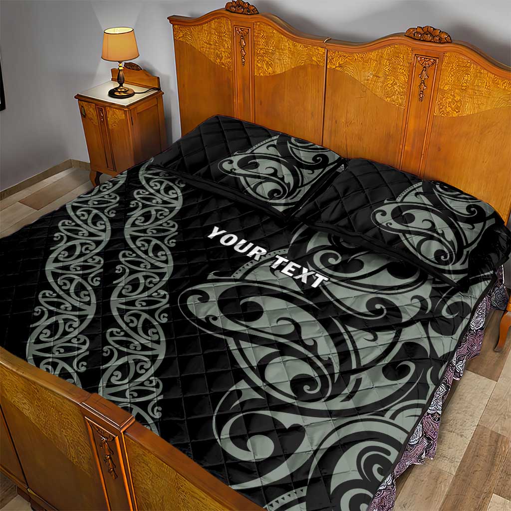 All Black Maori Tribal Tattoo Personalised Quilt Bed Set Moss Green Polynesian Style - Polynesian Pride