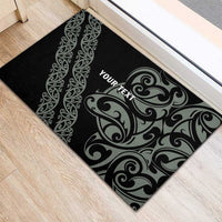 All Black Maori Tribal Tattoo Personalised Rubber Doormat Moss Green Polynesian Style - Polynesian Pride