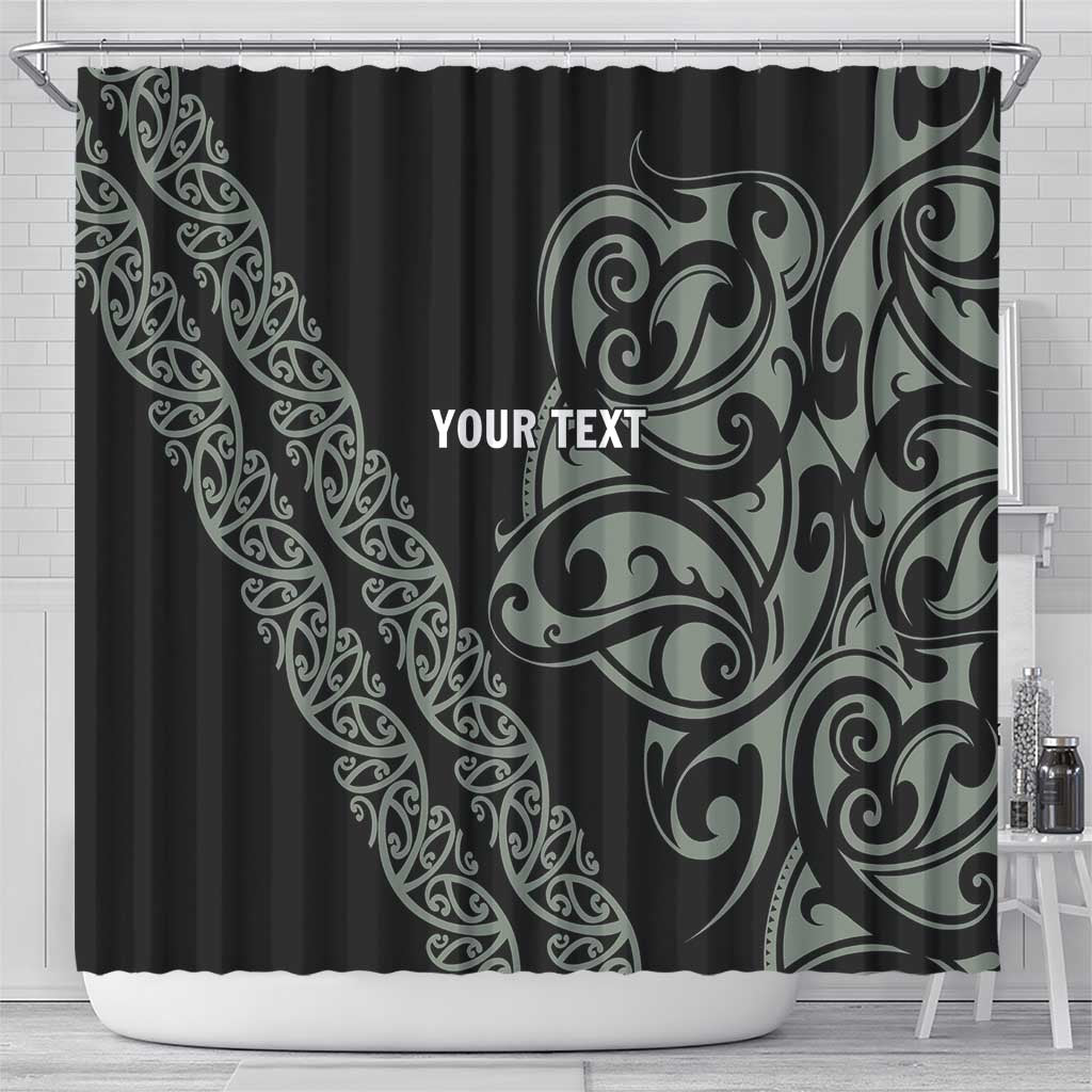 All Black Maori Tribal Tattoo Personalised Shower Curtain Moss Green Polynesian Style - Polynesian Pride