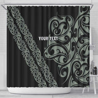 All Black Maori Tribal Tattoo Personalised Shower Curtain Moss Green Polynesian Style - Polynesian Pride