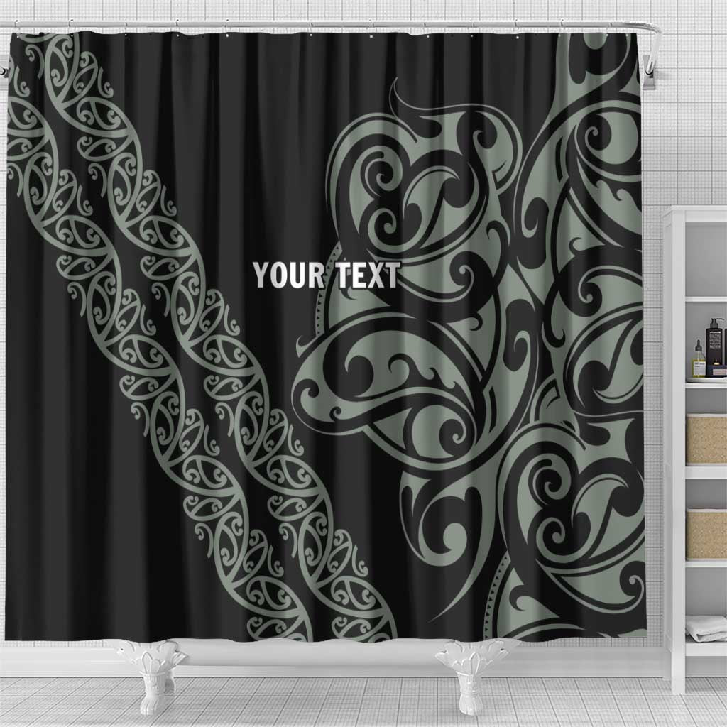 All Black Maori Tribal Tattoo Personalised Shower Curtain Moss Green Polynesian Style - Polynesian Pride