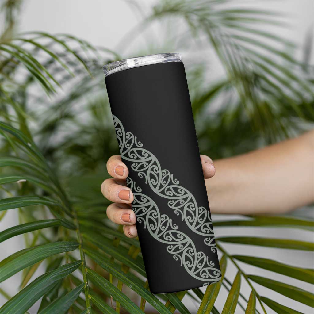 All Black Maori Tribal Tattoo Personalised Skinny Tumbler Moss Green Polynesian Style - Polynesian Pride
