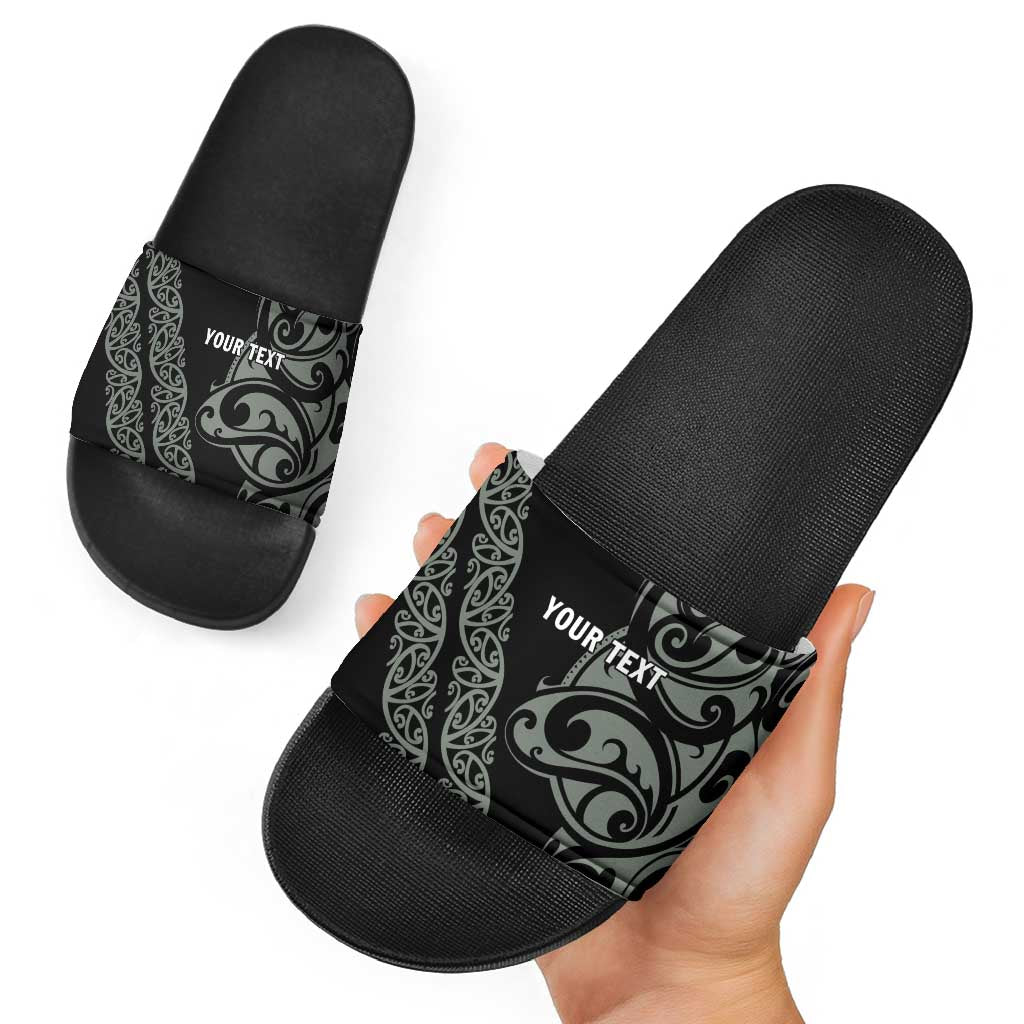 All Black Maori Tribal Tattoo Personalised Slide Sandals Moss Green Polynesian Style - Polynesian Pride
