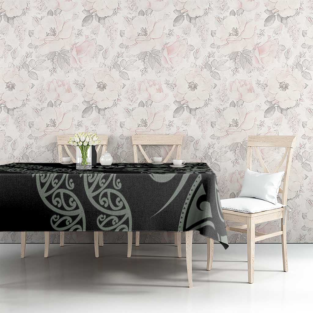 All Black Maori Tribal Tattoo Personalised Tablecloth Moss Green Polynesian Style - Polynesian Pride
