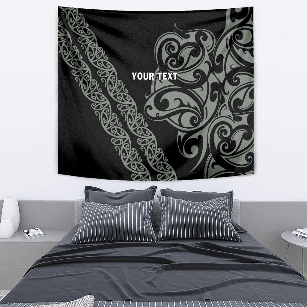 All Black Maori Tribal Tattoo Personalised Tapestry Moss Green Polynesian Style - Polynesian Pride