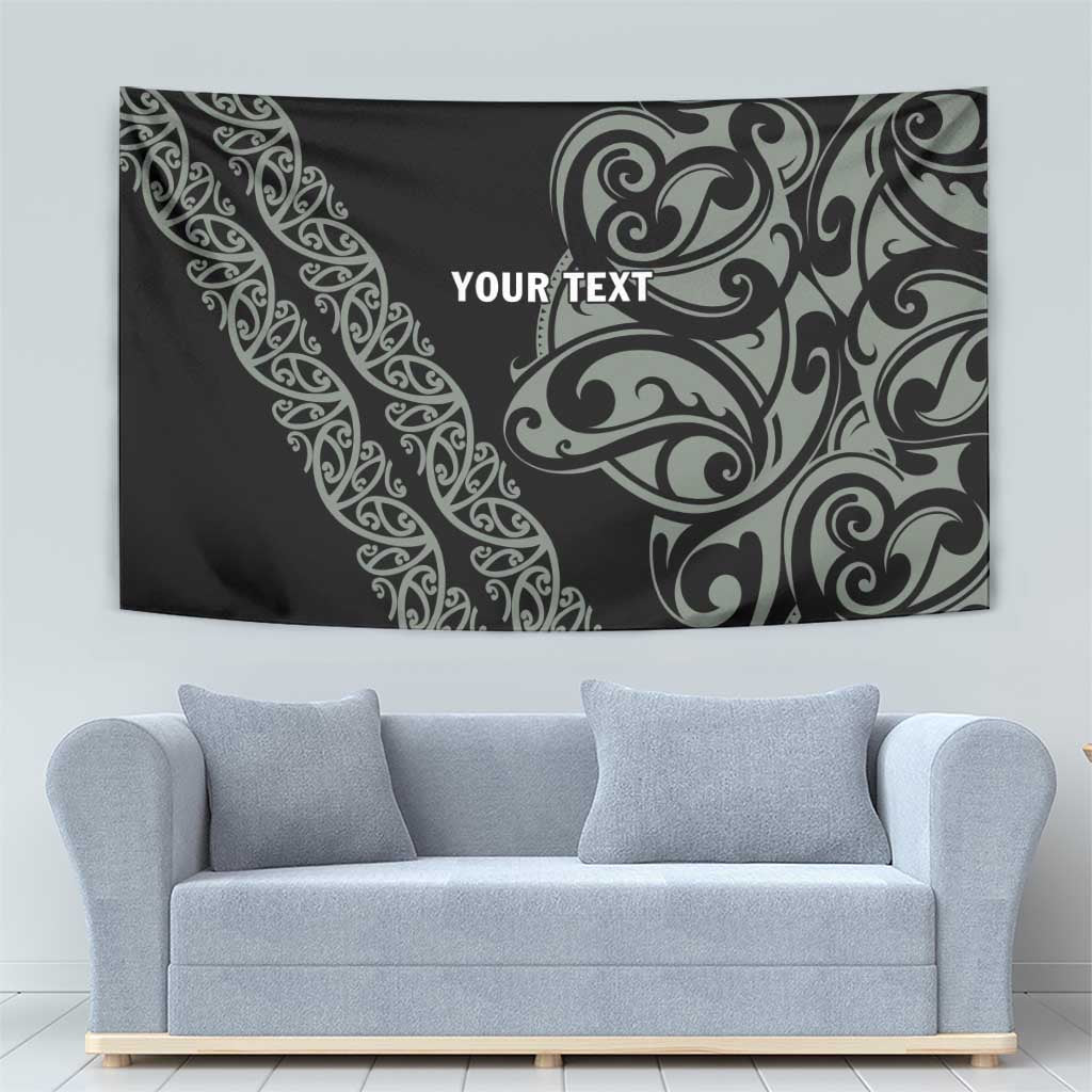 All Black Maori Tribal Tattoo Personalised Tapestry Moss Green Polynesian Style - Polynesian Pride