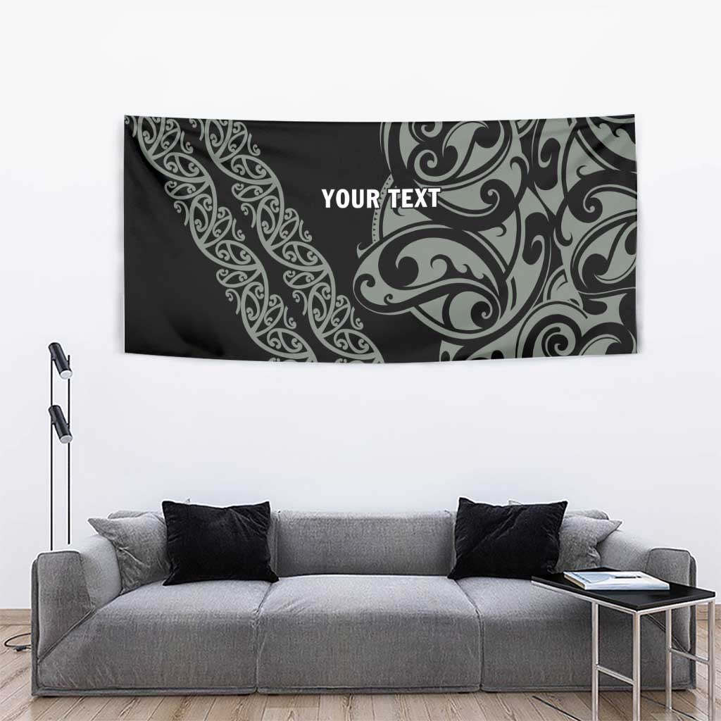 All Black Maori Tribal Tattoo Personalised Tapestry Moss Green Polynesian Style - Polynesian Pride