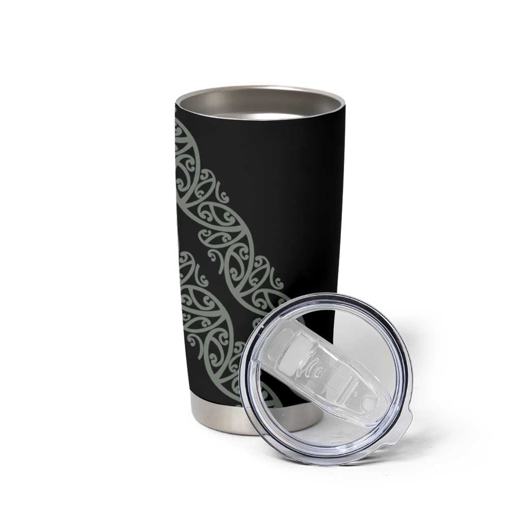 All Black Maori Tribal Tattoo Personalised Tumbler Cup Moss Green Polynesian Style - Polynesian Pride