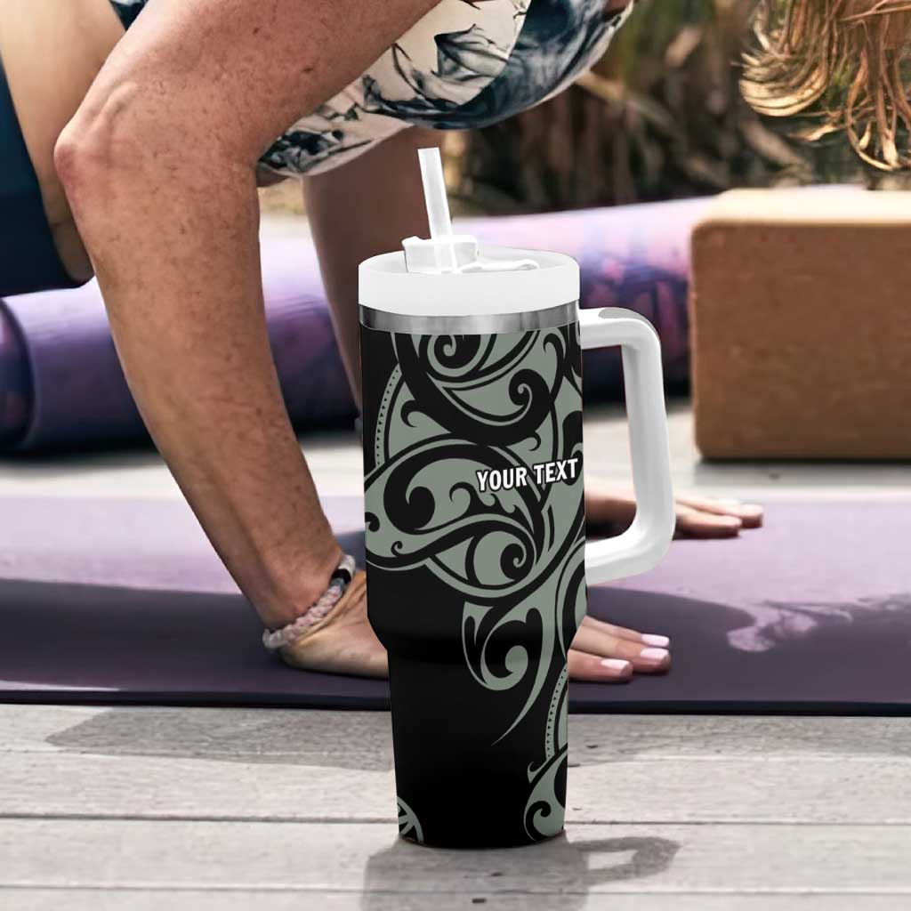 All Black Maori Tribal Tattoo Personalised Tumbler With Handle Moss Green Polynesian Style - Polynesian Pride