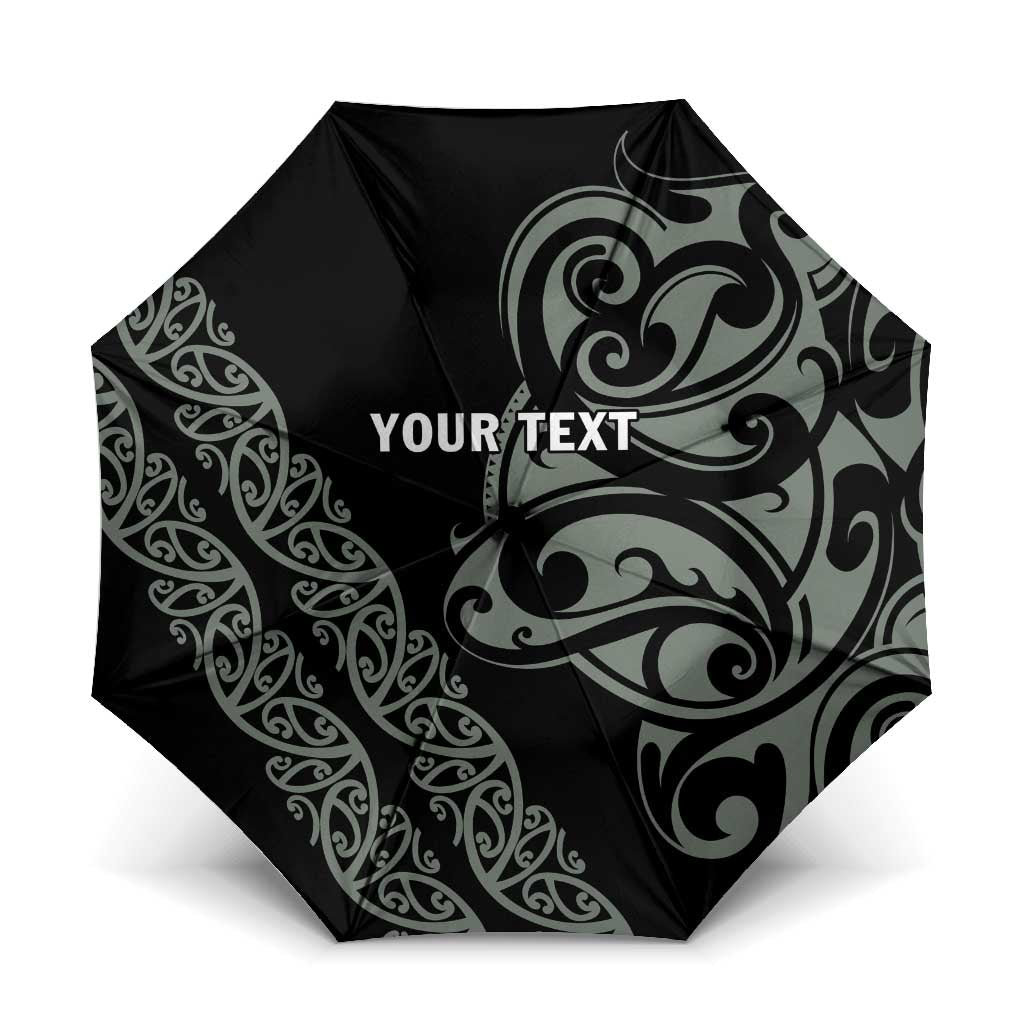 All Black Maori Tribal Tattoo Personalised Umbrella Moss Green Polynesian Style - Polynesian Pride