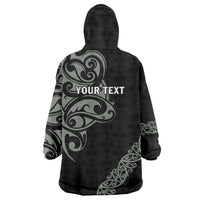 All Black Maori Tribal Tattoo Personalised Wearable Blanket Hoodie Moss Green Polynesian Style - Polynesian Pride