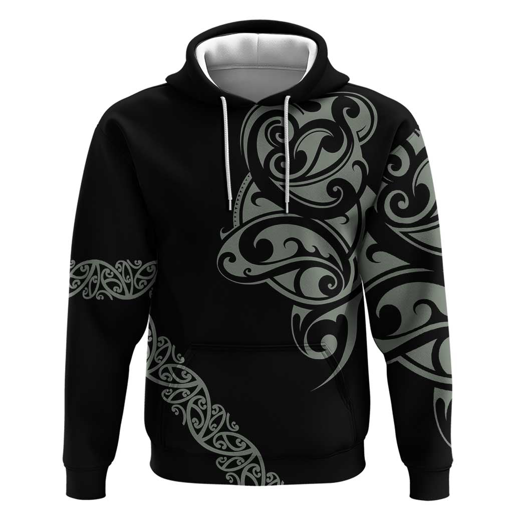 All Black Maori Tribal Tattoo Personalised Zip Hoodie Moss Green Polynesian Style - Polynesian Pride