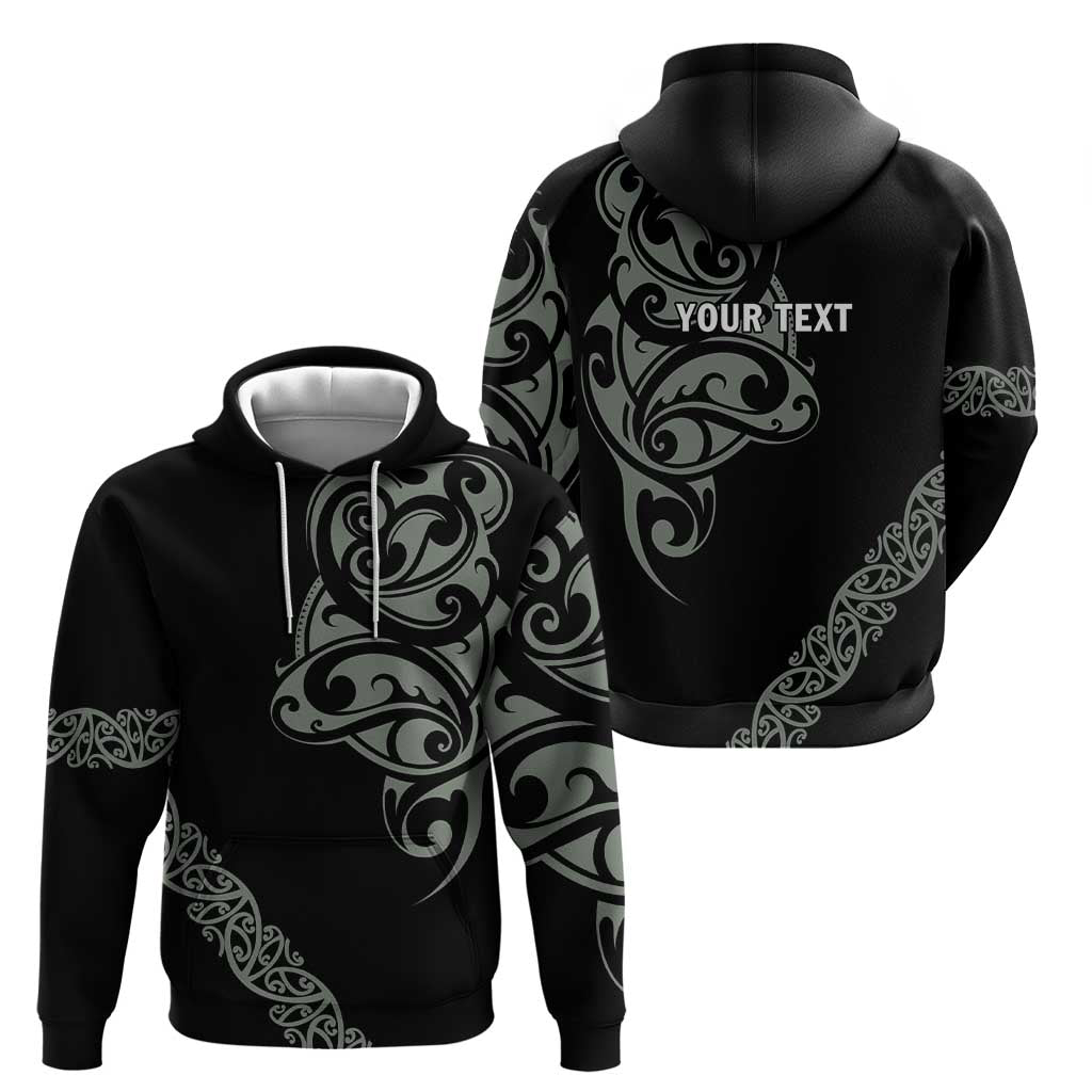 All Black Maori Tribal Tattoo Personalised Zip Hoodie Moss Green Polynesian Style - Polynesian Pride