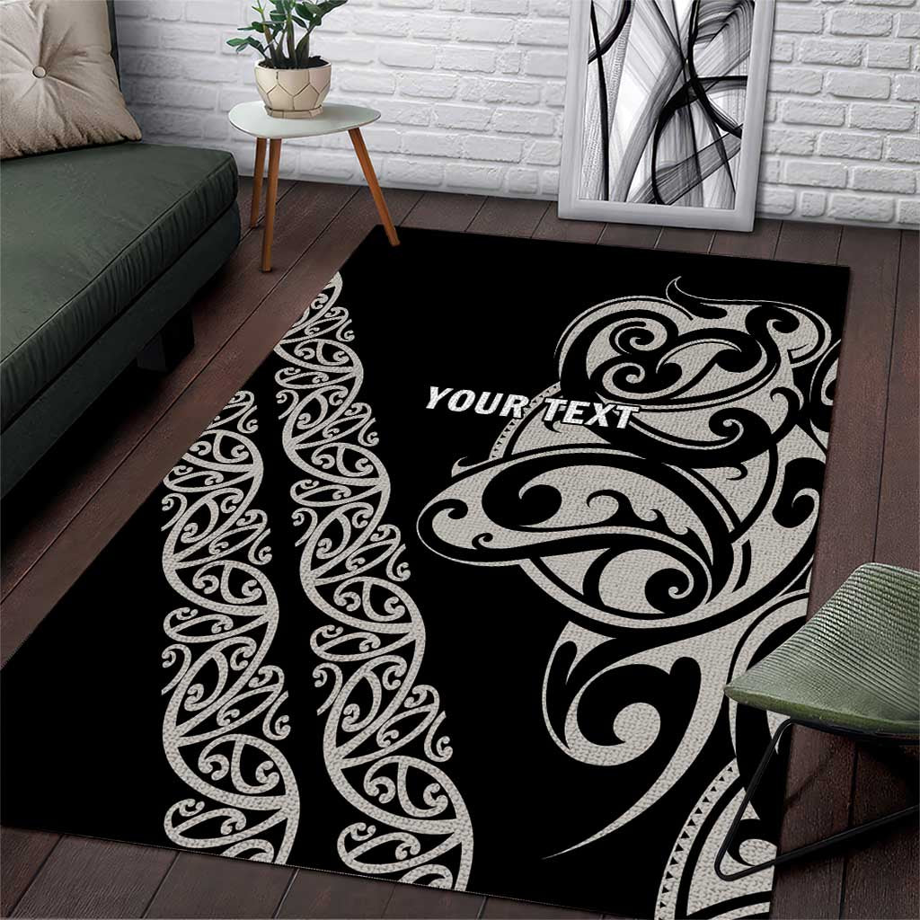 All Black Maori Tribal Tattoo Personalised Area Rug Stone Gray Polynesian Style - Polynesian Pride