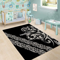 All Black Maori Tribal Tattoo Personalised Area Rug Stone Gray Polynesian Style - Polynesian Pride