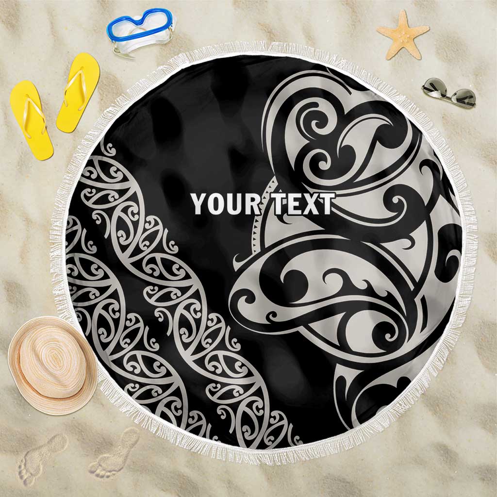 All Black Maori Tribal Tattoo Personalised Beach Blanket Stone Gray Polynesian Style - Polynesian Pride