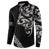 All Black Maori Tribal Tattoo Personalised Button Sweatshirt Stone Gray Polynesian Style - Polynesian Pride