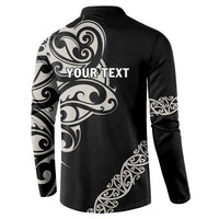 All Black Maori Tribal Tattoo Personalised Button Sweatshirt Stone Gray Polynesian Style - Polynesian Pride