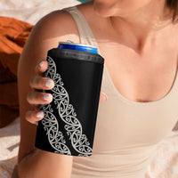 All Black Maori Tribal Tattoo Personalised 4 in 1 Can Cooler Tumbler Stone Gray Polynesian Style - Polynesian Pride
