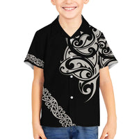 All Black Maori Tribal Tattoo Personalised Family Matching Off The Shoulder Long Sleeve Dress and Hawaiian Shirt Stone Gray Polynesian Style - Polynesian Pride