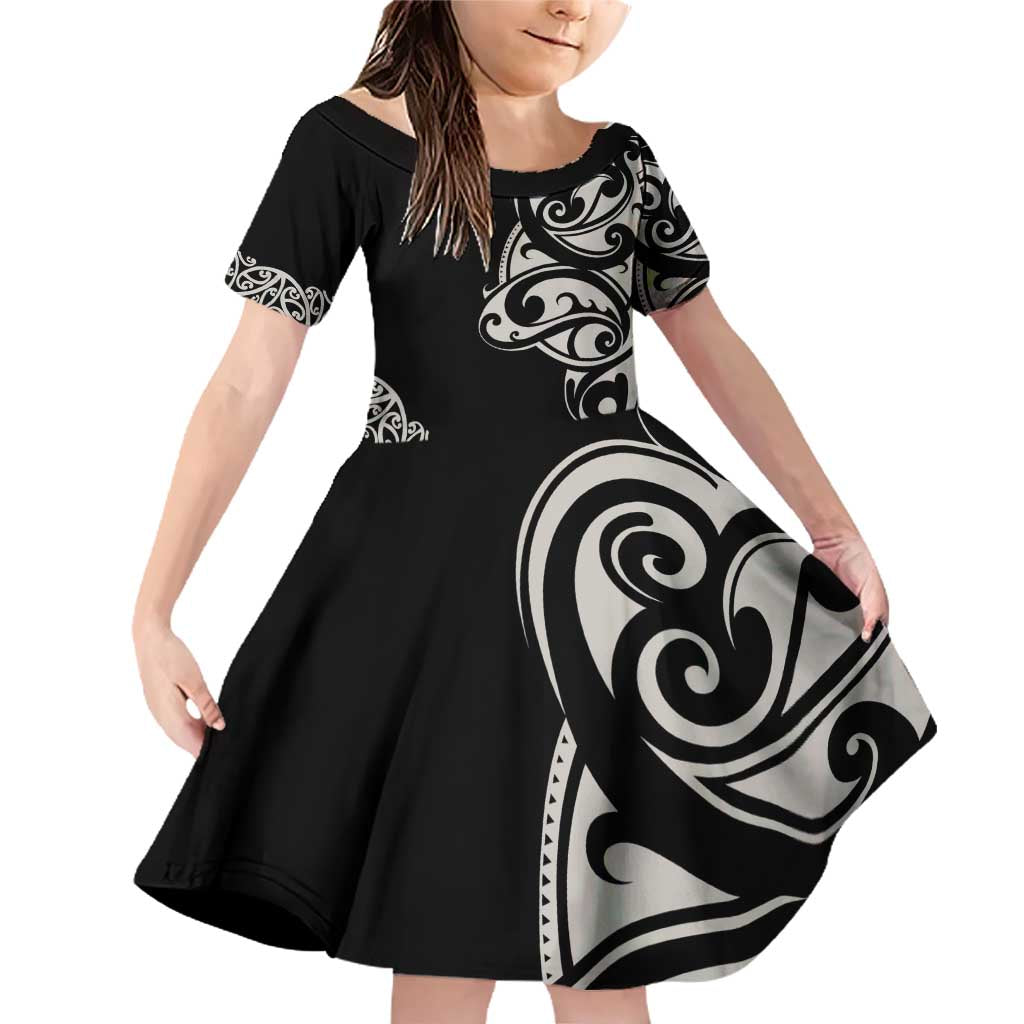 All Black Maori Tribal Tattoo Personalised Family Matching Off Shoulder Short Dress and Hawaiian Shirt Stone Gray Polynesian Style - Polynesian Pride