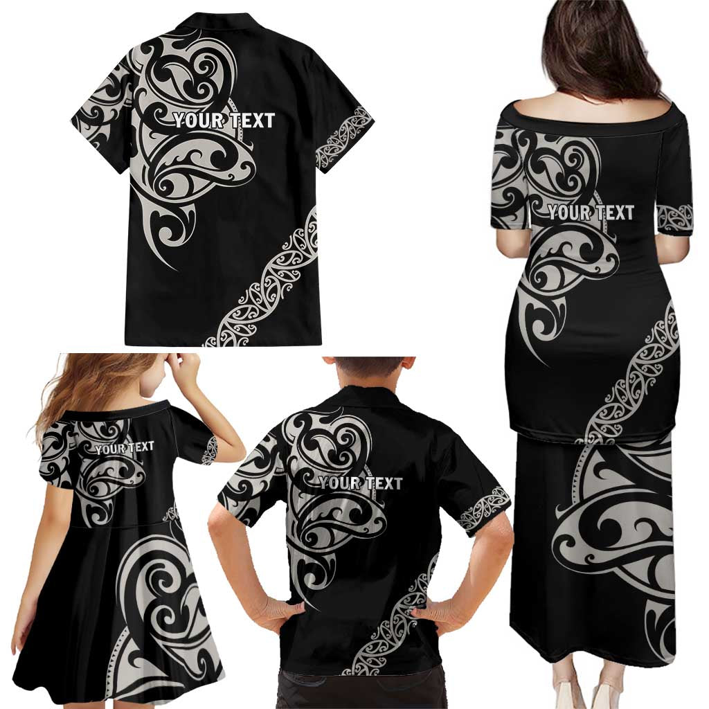 All Black Maori Tribal Tattoo Personalised Family Matching Puletasi and Hawaiian Shirt Stone Gray Polynesian Style - Polynesian Pride