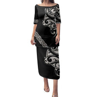 All Black Maori Tribal Tattoo Personalised Family Matching Puletasi and Hawaiian Shirt Stone Gray Polynesian Style - Polynesian Pride