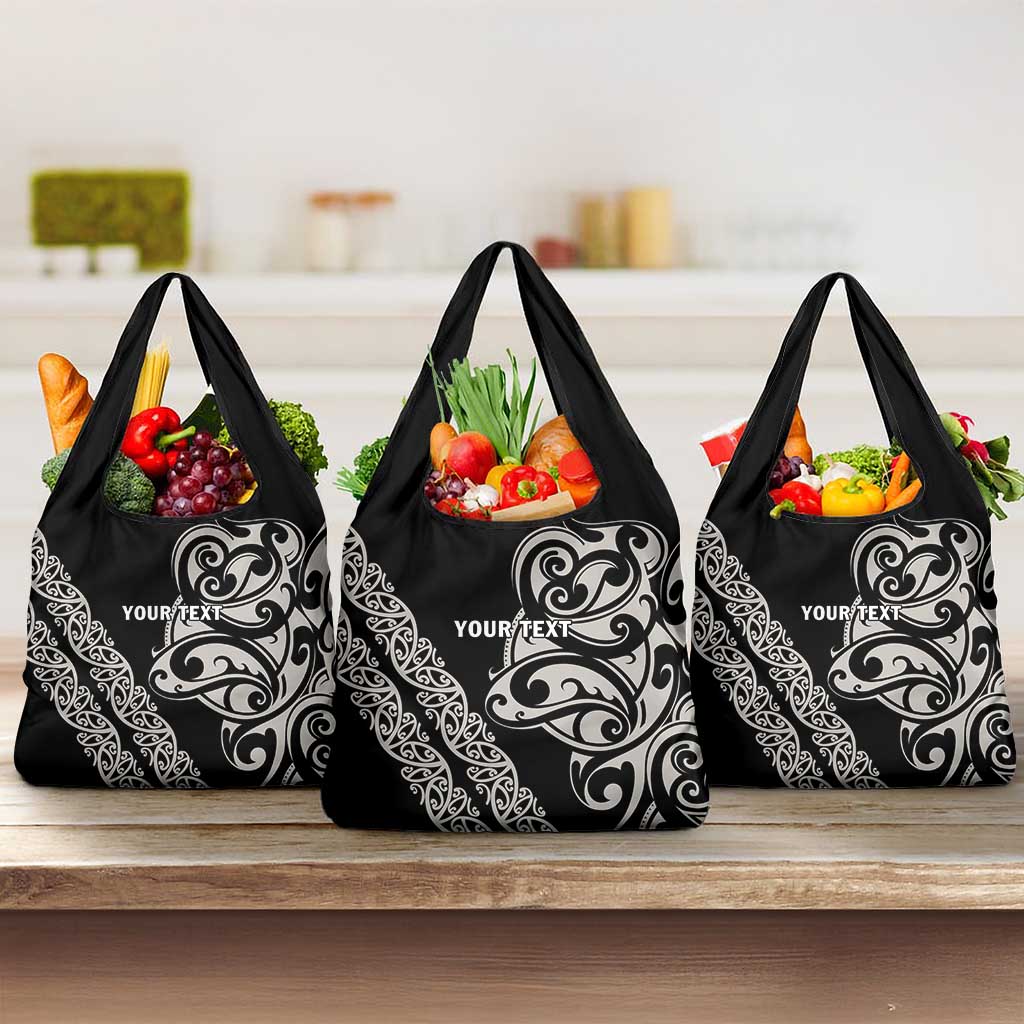 All Black Maori Tribal Tattoo Personalised Grocery Bag Stone Gray Polynesian Style - Polynesian Pride