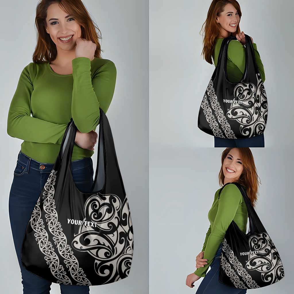 All Black Maori Tribal Tattoo Personalised Grocery Bag Stone Gray Polynesian Style - Polynesian Pride