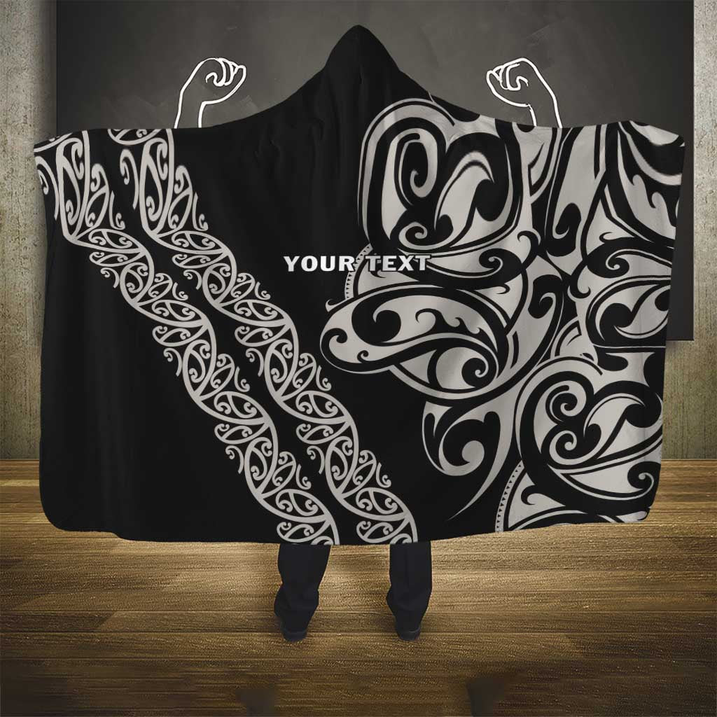 All Black Maori Tribal Tattoo Personalised Hooded Blanket Stone Gray Polynesian Style - Polynesian Pride