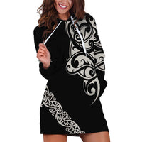All Black Maori Tribal Tattoo Personalised Hoodie Dress Stone Gray Polynesian Style - Polynesian Pride