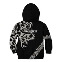 All Black Maori Tribal Tattoo Personalised Kid Hoodie Stone Gray Polynesian Style - Polynesian Pride