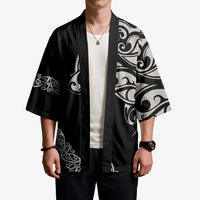 All Black Maori Tribal Tattoo Personalised Kimono Stone Gray Polynesian Style - Polynesian Pride