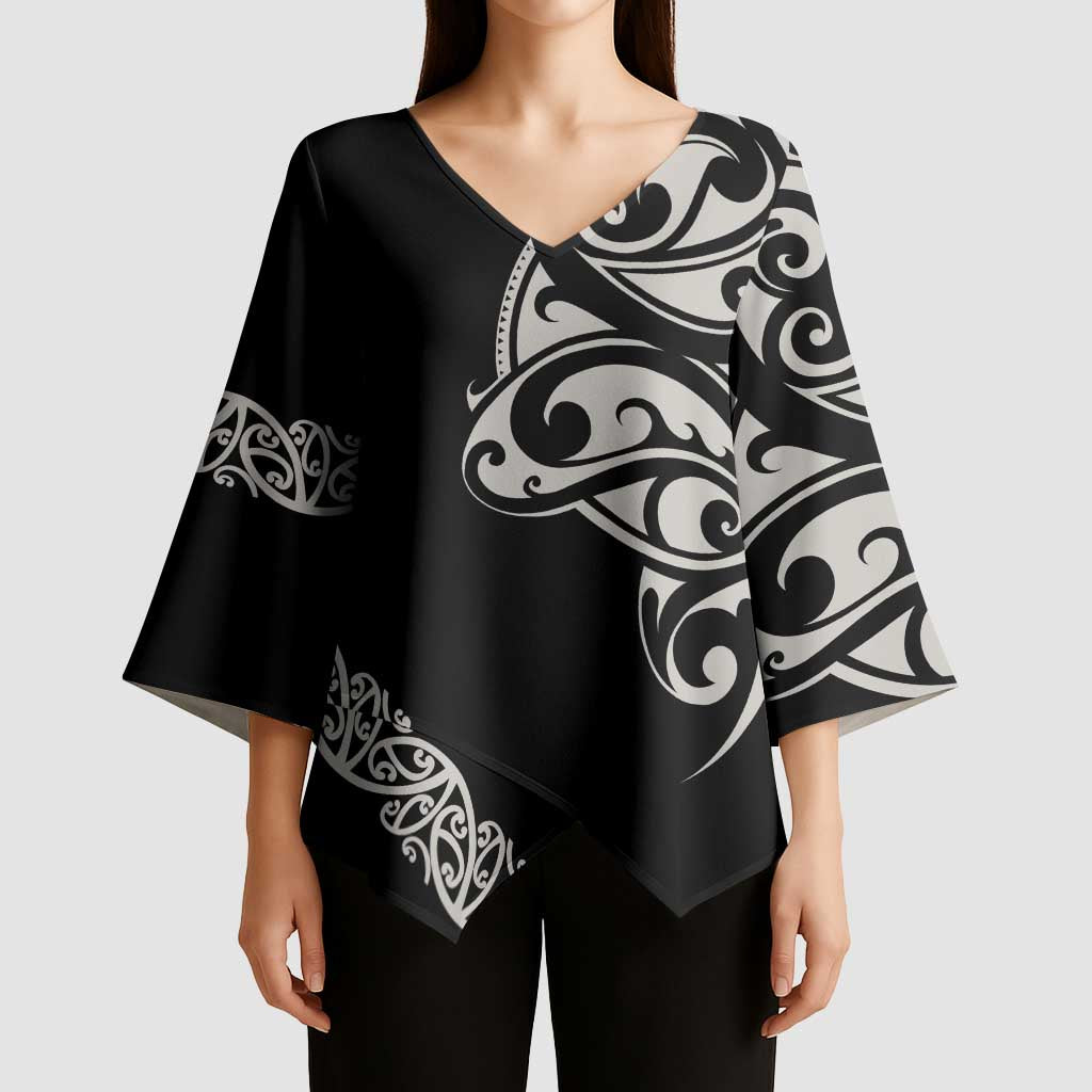 All Black Maori Tribal Tattoo Personalised Kimono Sleeve Blouse Stone Gray Polynesian Style - Polynesian Pride