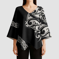 All Black Maori Tribal Tattoo Personalised Kimono Sleeve Blouse Stone Gray Polynesian Style - Polynesian Pride