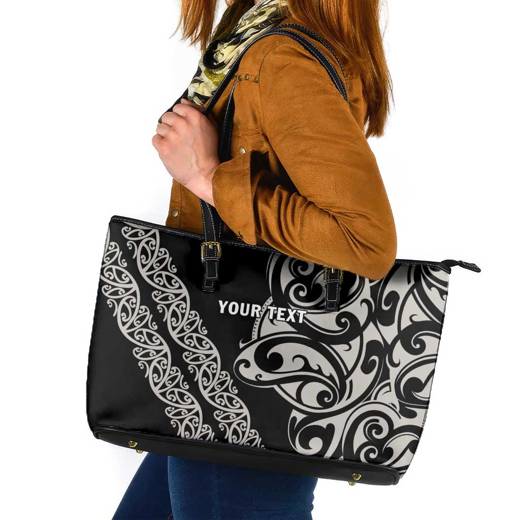 All Black Maori Tribal Tattoo Personalised Leather Tote Bag Stone Gray Polynesian Style - Polynesian Pride