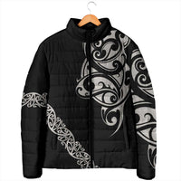 All Black Maori Tribal Tattoo Personalised Padded Jacket Stone Gray Polynesian Style - Polynesian Pride