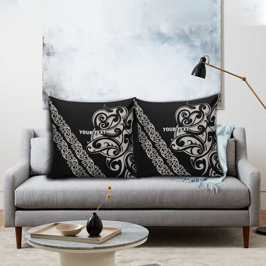 All Black Maori Tribal Tattoo Personalised Pillow Cover Stone Gray Polynesian Style - Polynesian Pride