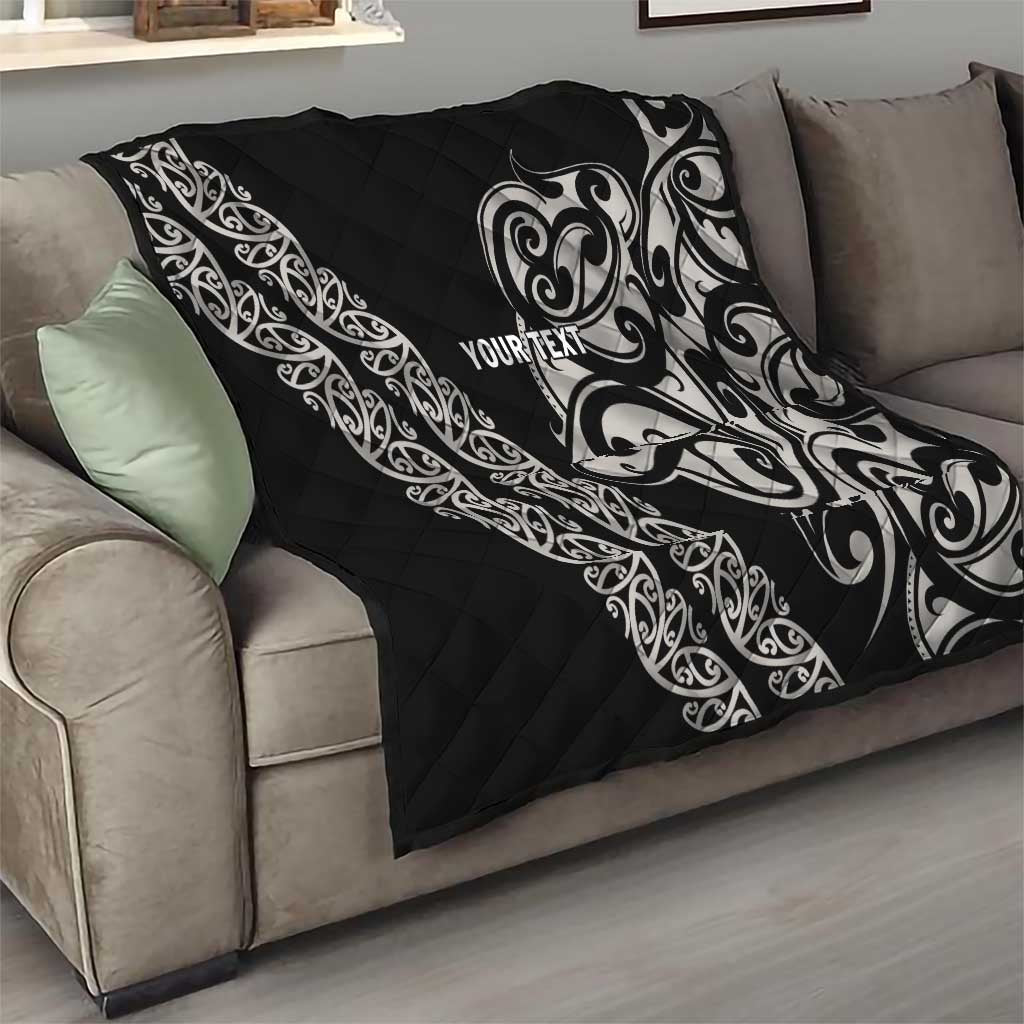 All Black Maori Tribal Tattoo Personalised Quilt Stone Gray Polynesian Style - Polynesian Pride