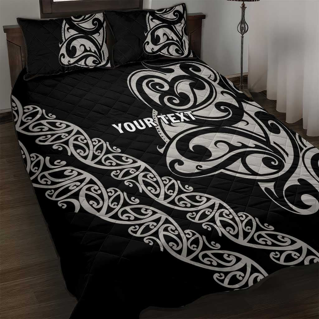 All Black Maori Tribal Tattoo Personalised Quilt Bed Set Stone Gray Polynesian Style - Polynesian Pride