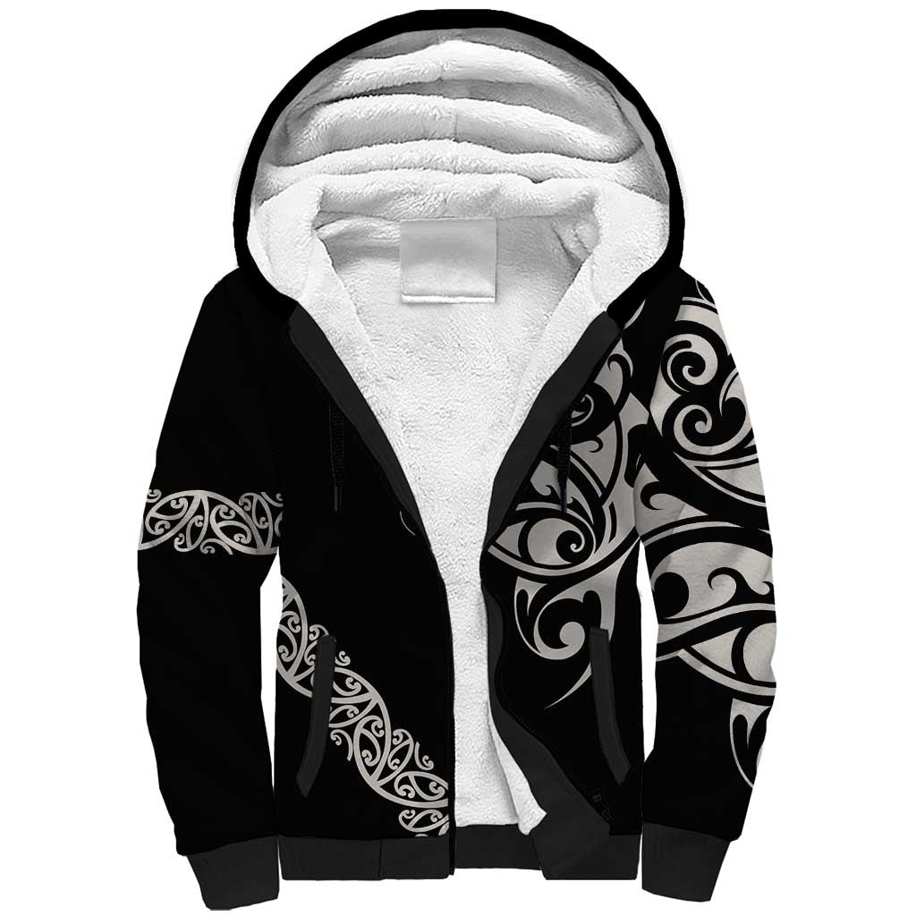 All Black Maori Tribal Tattoo Personalised Sherpa Hoodie Stone Gray Polynesian Style - Polynesian Pride