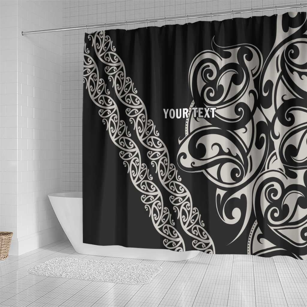 All Black Maori Tribal Tattoo Personalised Shower Curtain Stone Gray Polynesian Style - Polynesian Pride