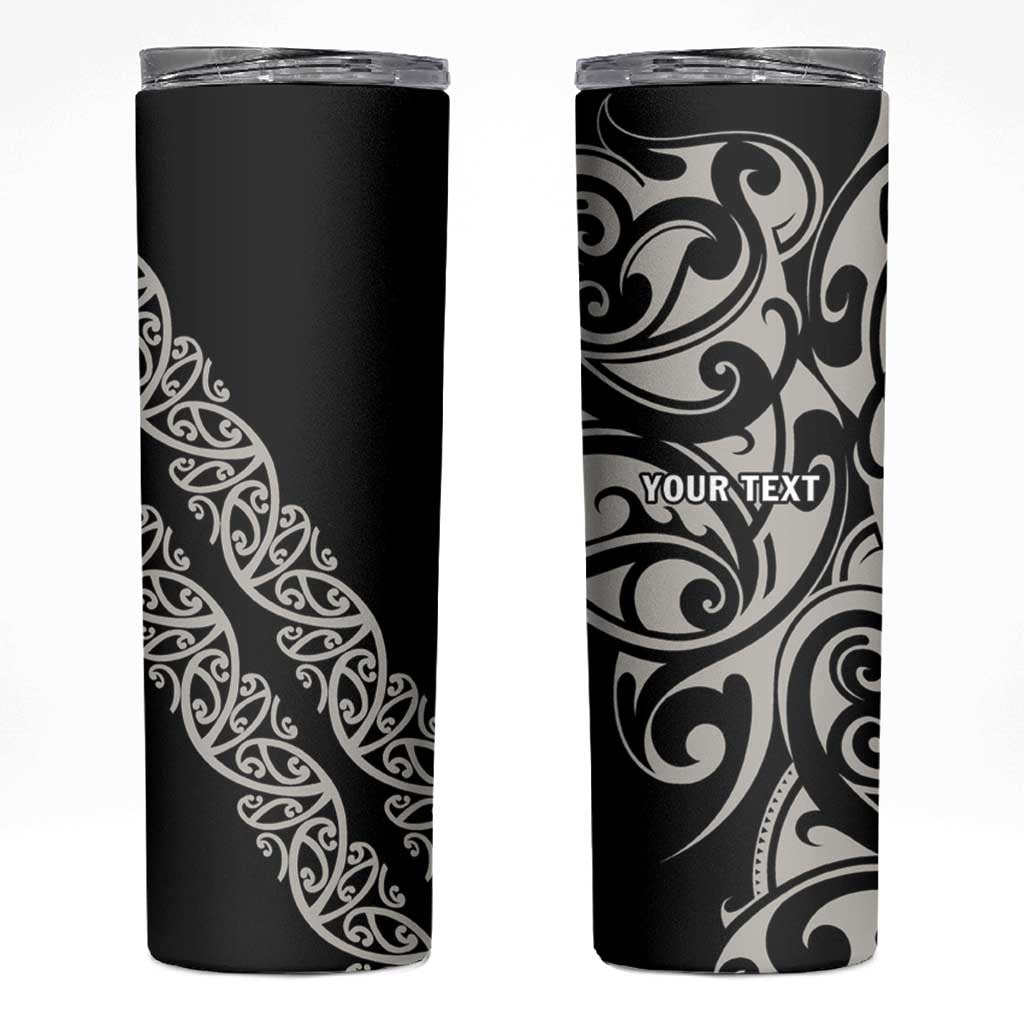 All Black Maori Tribal Tattoo Personalised Skinny Tumbler Stone Gray Polynesian Style - Polynesian Pride