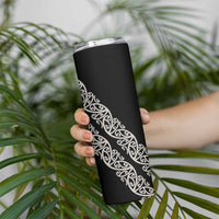 All Black Maori Tribal Tattoo Personalised Skinny Tumbler Stone Gray Polynesian Style - Polynesian Pride