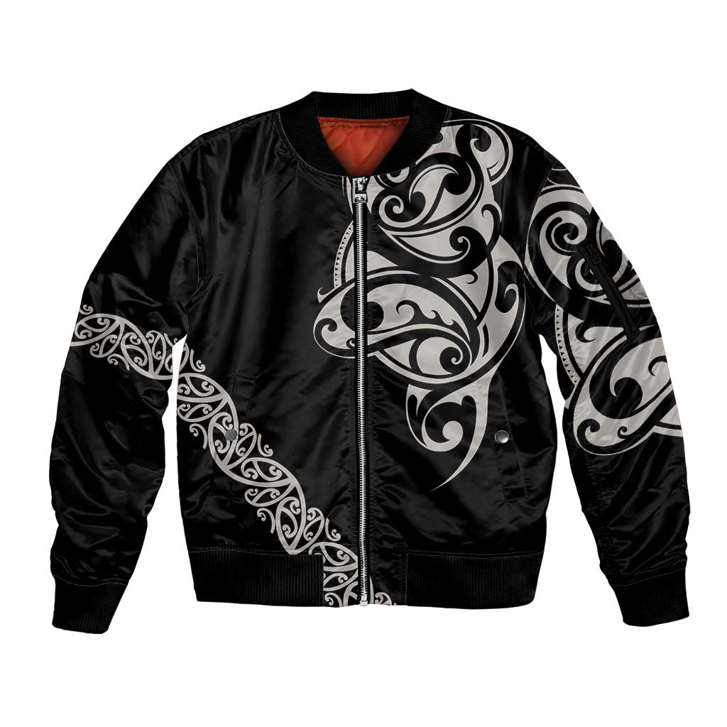All Black Maori Tribal Tattoo Personalised Sleeve Zip Bomber Jacket Stone Gray Polynesian Style - Polynesian Pride