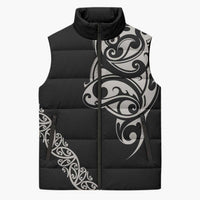 All Black Maori Tribal Tattoo Personalised Sleeveless Puffer Jacket Stone Gray Polynesian Style - Polynesian Pride