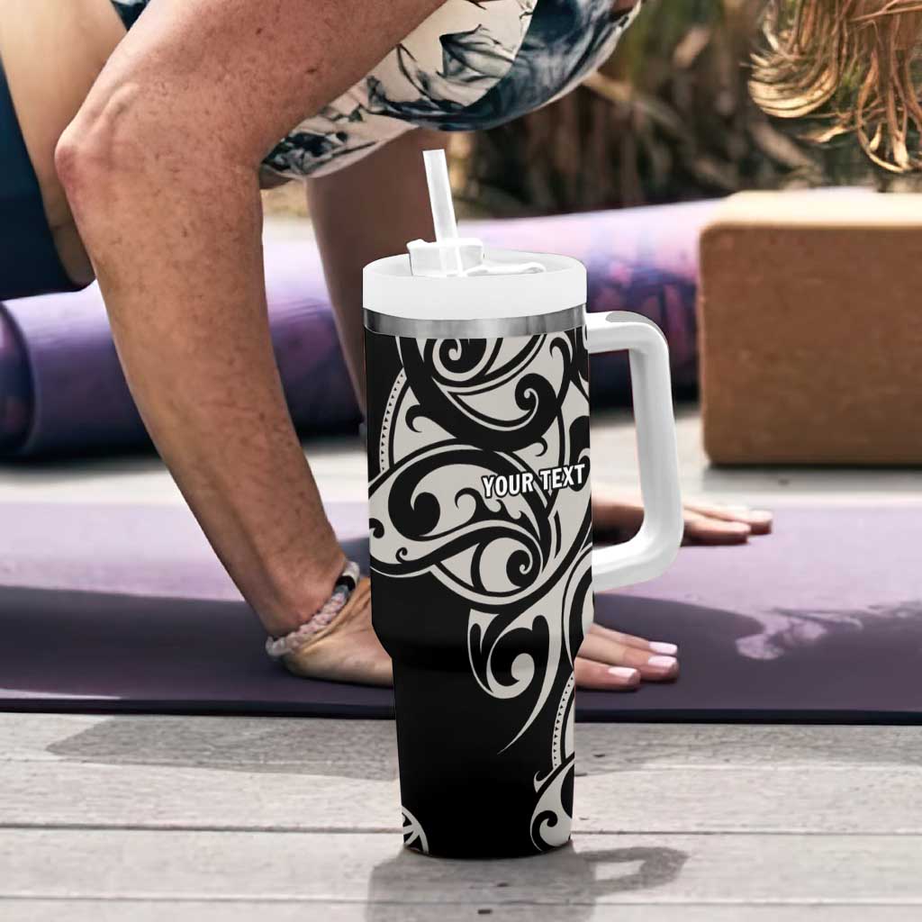 All Black Maori Tribal Tattoo Personalised Tumbler With Handle Stone Gray Polynesian Style - Polynesian Pride