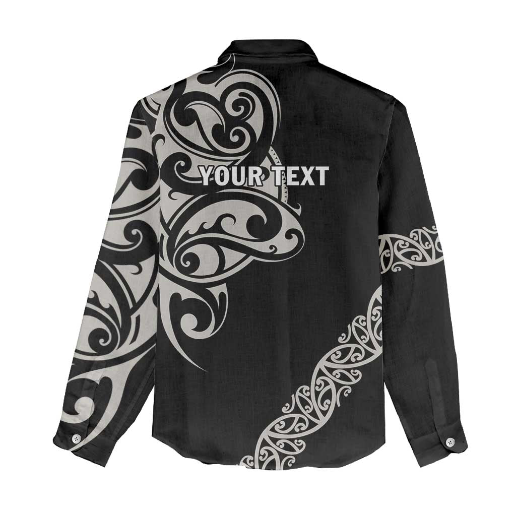 All Black Maori Tribal Tattoo Personalised Women Casual Shirt Stone Gray Polynesian Style - Polynesian Pride