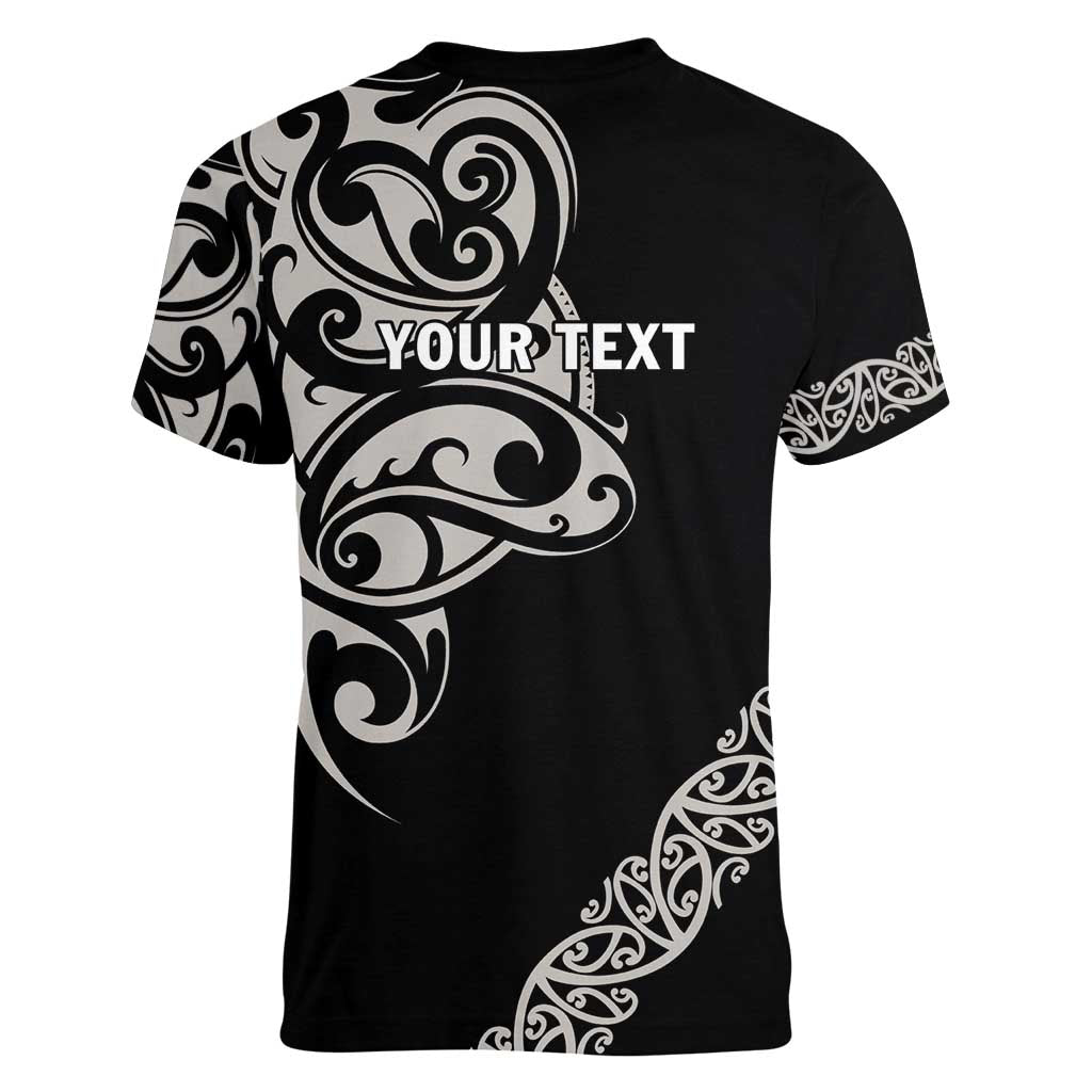 All Black Maori Tribal Tattoo Personalised Women V-Neck T-Shirt Stone Gray Polynesian Style - Polynesian Pride