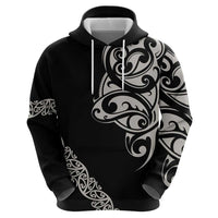 All Black Maori Tribal Tattoo Personalised Zip Hoodie Stone Gray Polynesian Style - Polynesian Pride